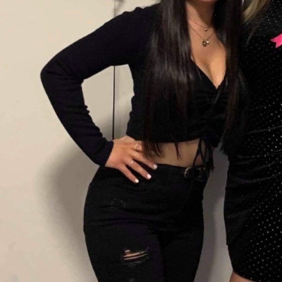 Dynamite Black Ruched V-Neck Blouse - Picture 2 of 2